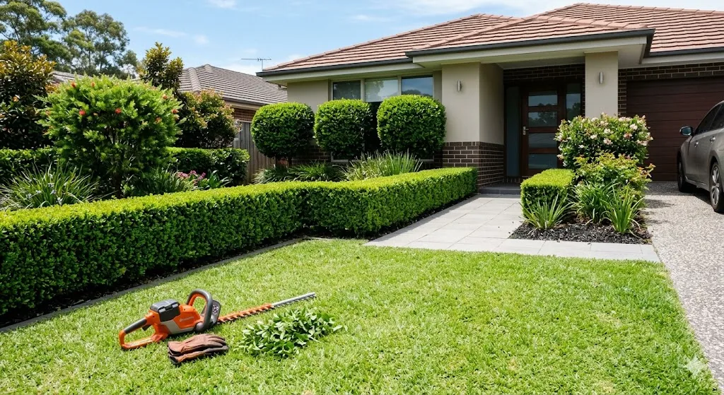 Neatly trimmed hedges in Australian front yard