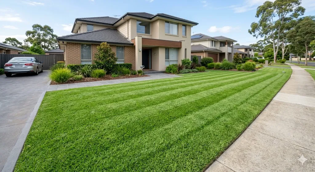 Pristine perfectly manicured Australian front lawn